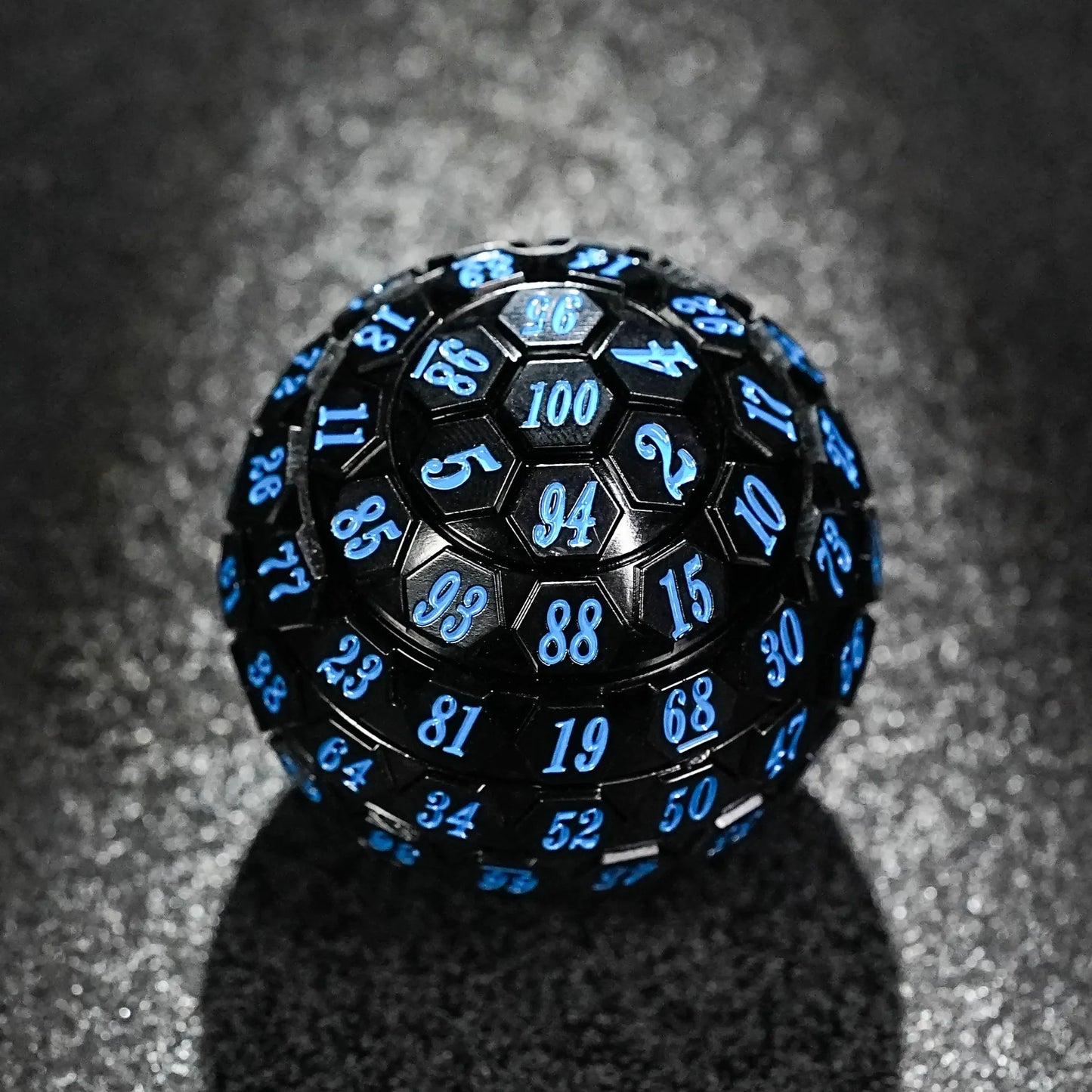 Premium Black Acrylic D100 Dice – Vibrant Blue Numbering