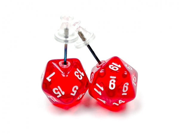 Chessex Dice: Stud Earrings - Translucent Red Mini-Poly d20 Pair