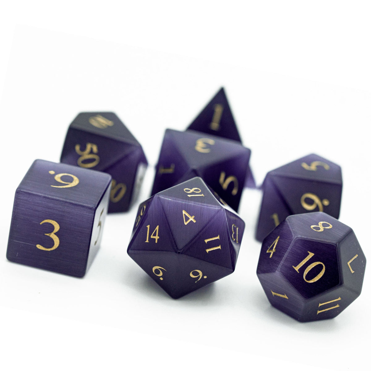 Purple Cat Eye Gemstone Dice Set