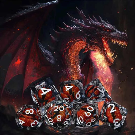 Purple Dragon Eye Liquid Core Resin DND Dice Set — 7-Piece Sharp Edge TTRPG Dice