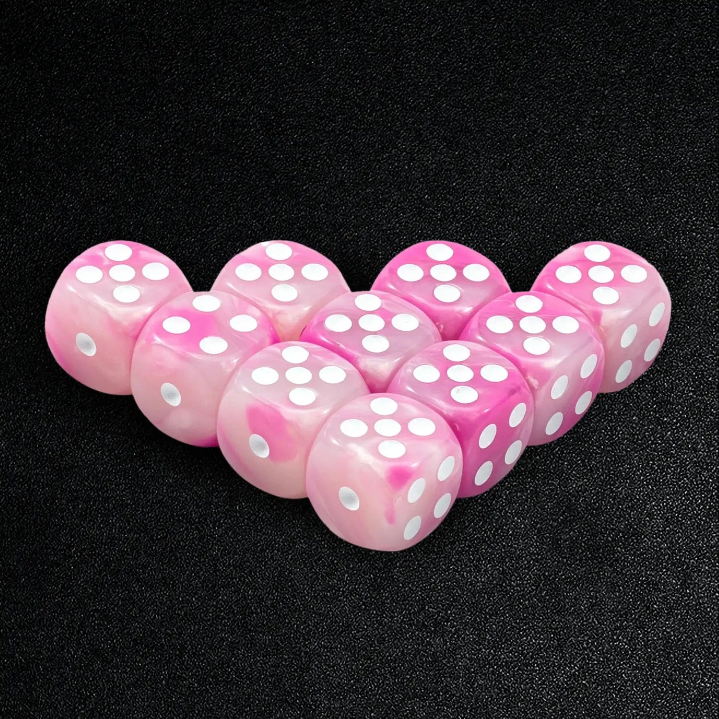 Rounded corner two-color rose red and white dots 10xD6 dice set