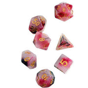 RPG Dice Set (7+1): Pink, Black, Red Marble