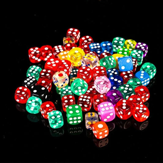 Single-Color Transparent Acrylic D6 Dice Set – 10 x D6 with White Dots