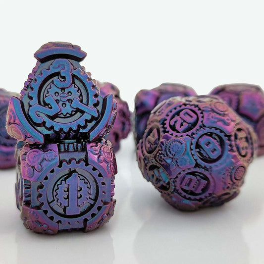 Steam Power - Blue Mechanical Gear Metal DND Dice Set
