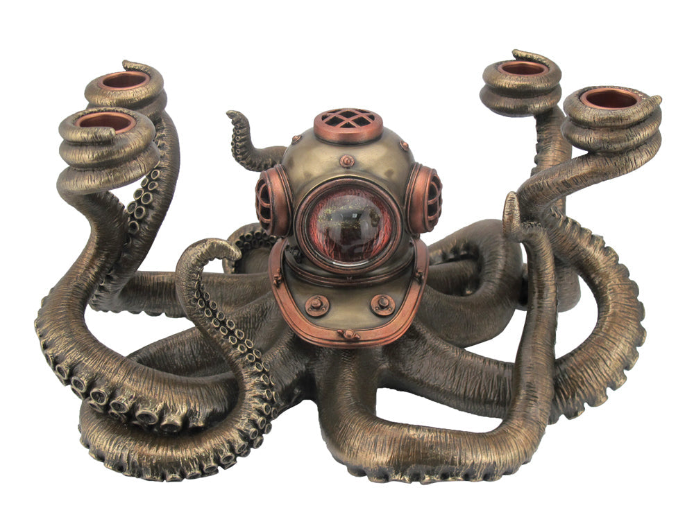 Steampunk Octopus Candelabra - Cold Cast Bronze Taper Candle Holder