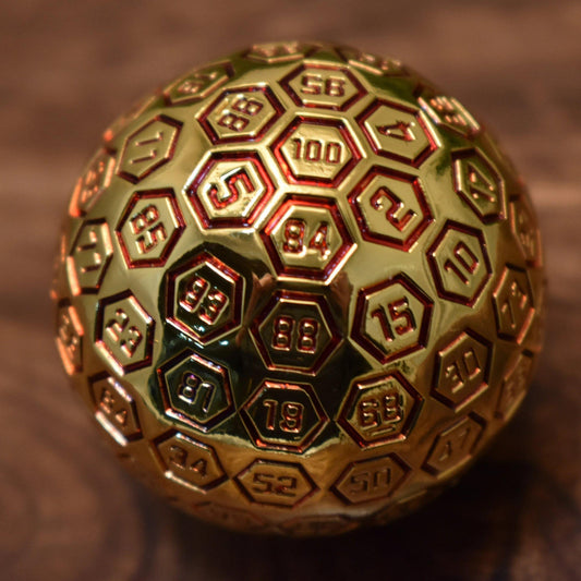 The Orb D100 – Red and Gold Metal Percentile Die