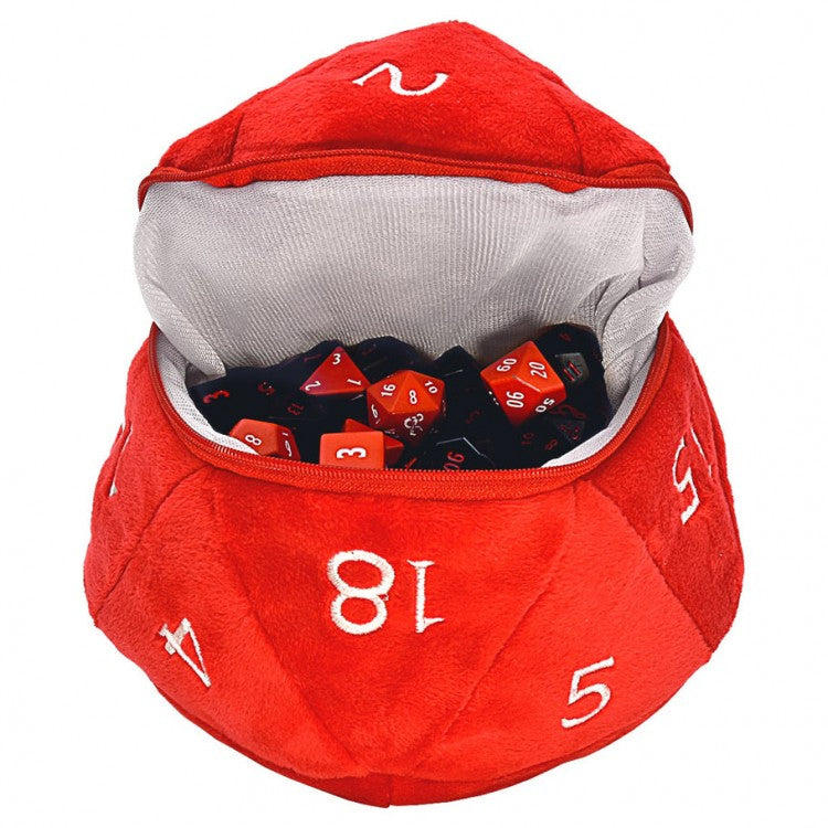 D20 Plush Dice Bag – D&D Red and White