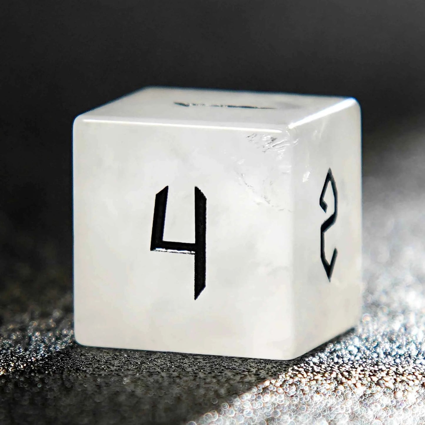 White crystal Black lettered gem D&D dice set