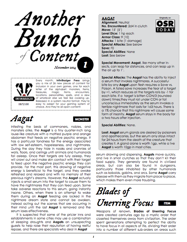 Another Bunch of Content Issue 1 November 2014
