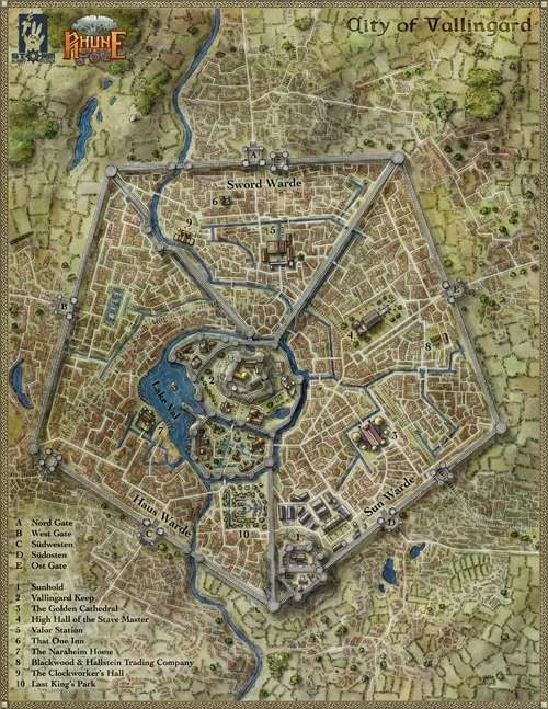 Vallingard – City of the Royal Halls | High-Resolution RPG Map for Rhune: Dawn of Twilight
