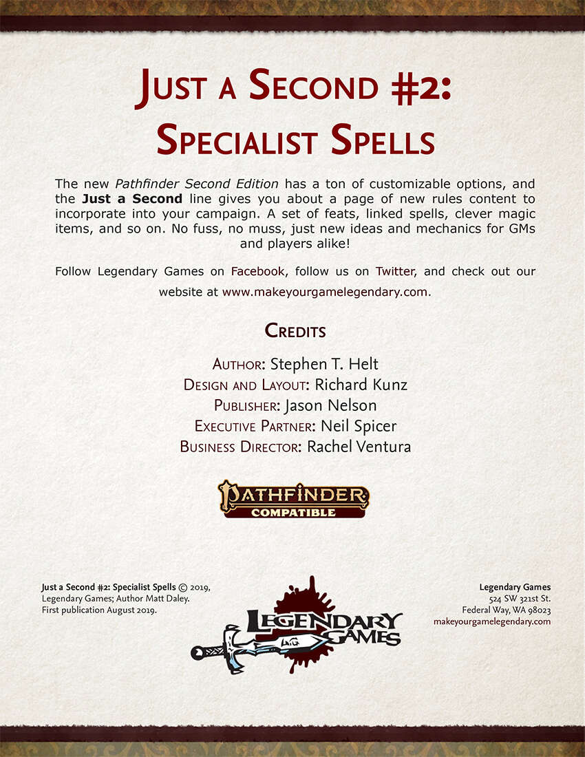 Just a Second #2: Specialist Spells