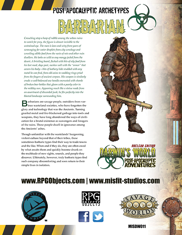 Barbarian Post-Apocalyptic Archetype for Darwin's World, Nuclear Edition