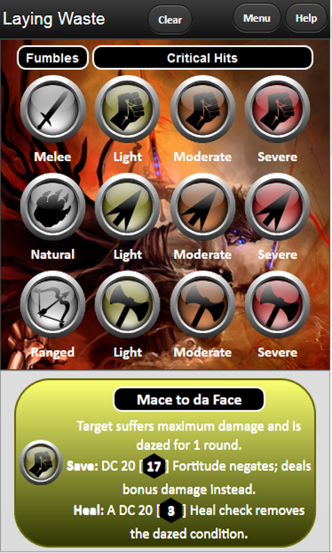 Laying Waste Critical Hit App for Pathfinder - Android RPG Combat Tool