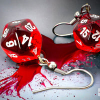Hook Earrings Translucent Red Mini-Poly d20 Pair