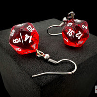 Hook Earrings Translucent Red Mini-Poly d20 Pair