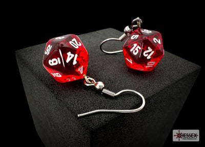 Hook Earrings Translucent Red Mini-Poly d20 Pair