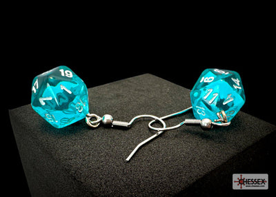 Hook Earrings Translucent Teal Mini-Poly d20 Pair