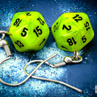 Hook Earrings Vortex® Bright Green Mini-Poly d20 Pair