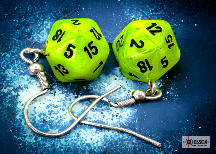Hook Earrings Vortex® Bright Green Mini-Poly d20 Pair