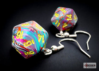 Hook Earrings Festive® Mosaic Mini-Poly d20 Pair