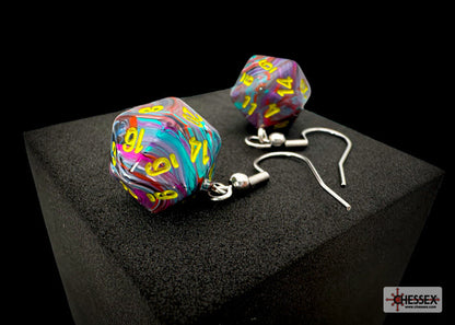 Hook Earrings Festive® Mosaic Mini-Poly d20 Pair
