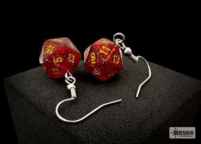 Hook Earrings Glitter Ruby Mini-Poly d20 Pair