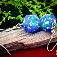 Hook Earrings Festive® Waterlily™ Mini-Poly d20 Pair