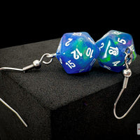 Hook Earrings Festive® Waterlily™ Mini-Poly d20 Pair