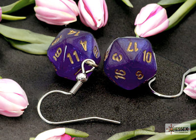 Hook Earrings Borealis® Royal Purple Mini-Poly d20 Pair