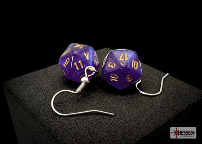 Hook Earrings Borealis® Royal Purple Mini-Poly d20 Pair
