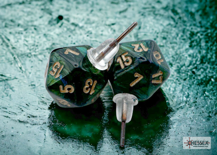 Stud Earrings Scarab® Jade Mini-Poly d20 Pair