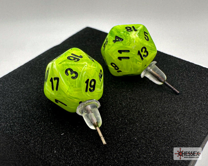 Stud Earrings Vortex® Bright Green Mini-Poly d20 Pair