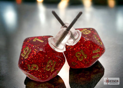 Stud Earrings Glitter Ruby Mini-Poly d20 Pair