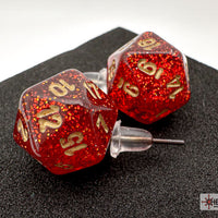 Stud Earrings Glitter Ruby Mini-Poly d20 Pair