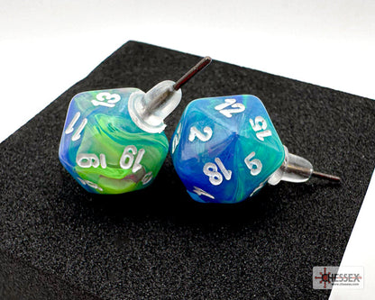 Stud Earrings Festive® Waterlily™ Mini-Poly d20 Pair