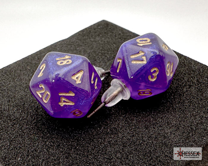 Stud Earrings Borealis® Royal Purple Mini-Poly d20 Pair