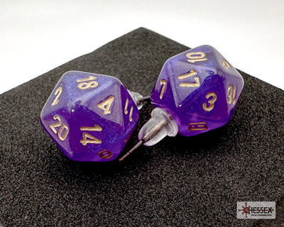 Stud Earrings Borealis® Royal Purple Mini-Poly d20 Pair