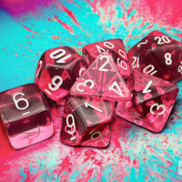 Translucent Pink/white Polyhedral 7-Dice Set | Pink Dnd Dice Set