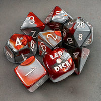 Gemini Red-Steel/white Polyhedral 7-Dice Set (with bonus die)