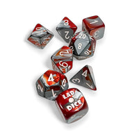 Gemini Red-Steel/white Polyhedral 7-Dice Set (with bonus die)