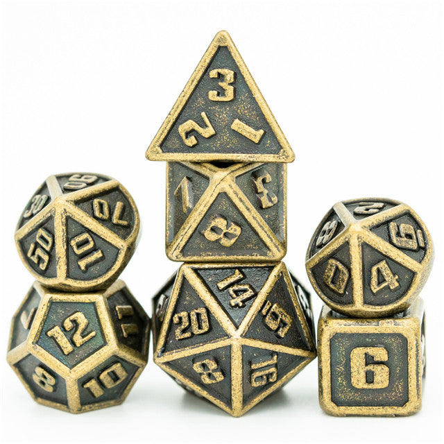 Bronze Mini Metal Dice Ancient Effect | (10mm to 15mm) 7-Dice Udixi RPG