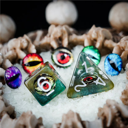 Reptile Green Demon Eye Dragon Eye Dice 7-Dice Set Resin Dungeons and Dragons Dice