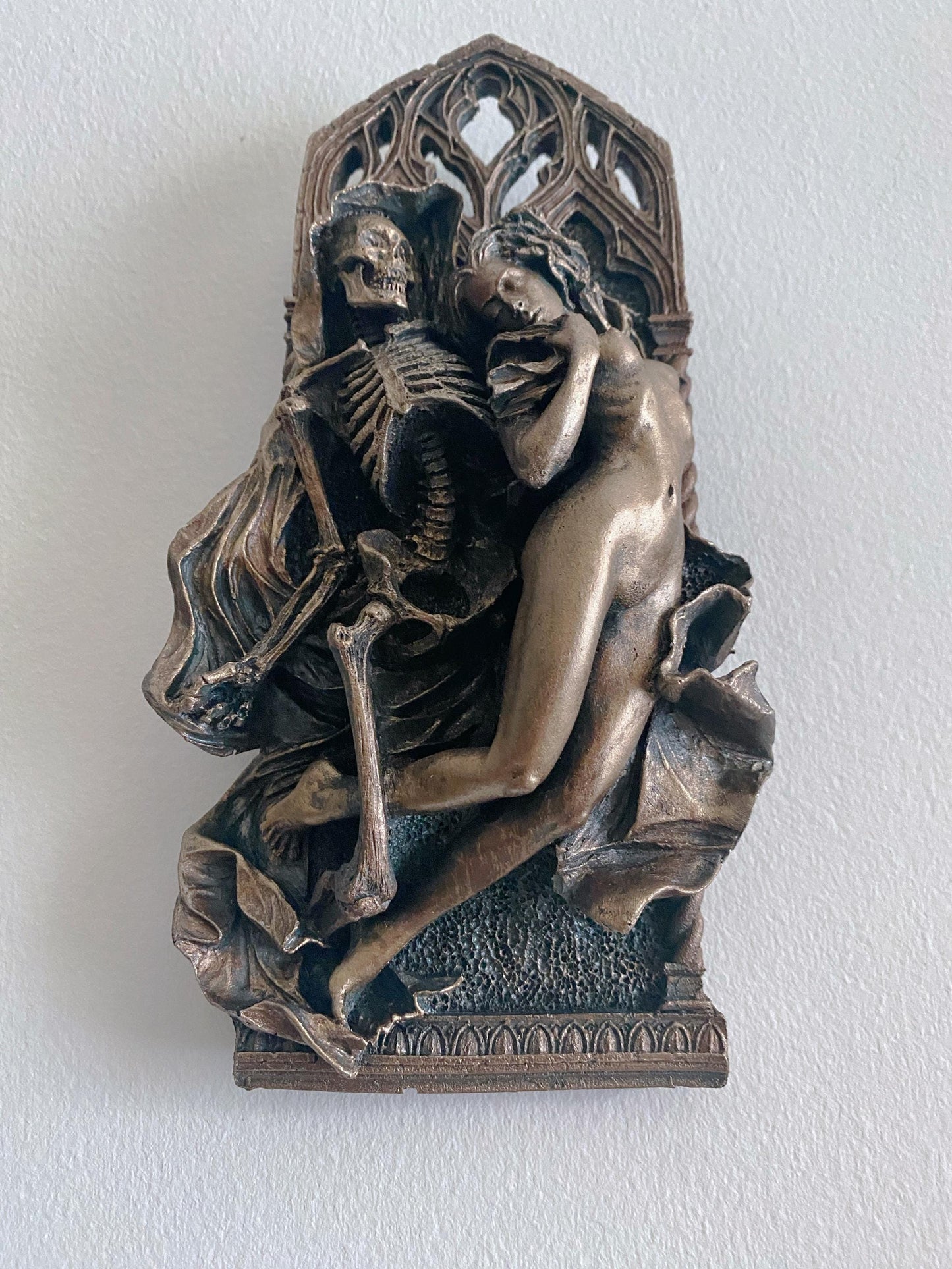 Death and the Maiden Wall Plaque, Half Scale Resin Sculpture | Gothic Medieval Wall Art |  Classical Death Statue for Gothic Home Decor