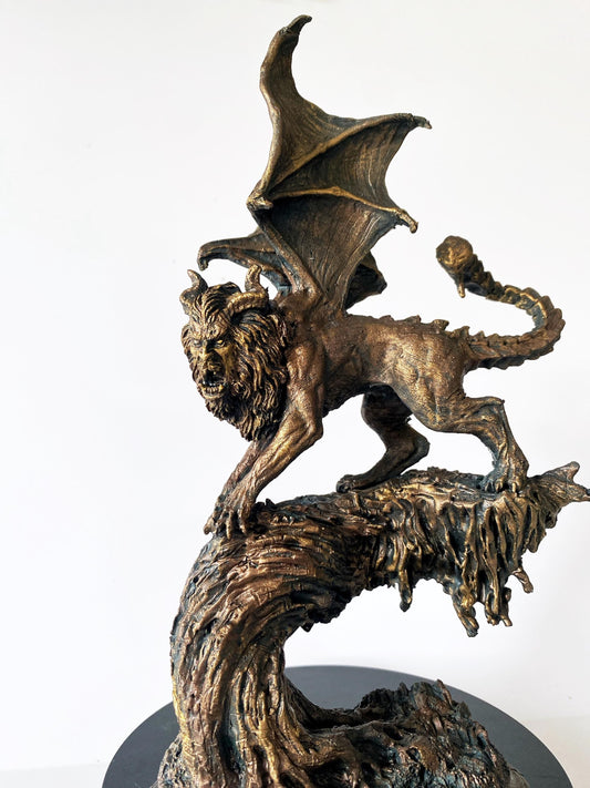 Manticore Statue, Hand Painted Resin Sculpture | Mythical Creature Figurine | Unique Legendary Manticore Monster Figurine. Fantasy Art Gift