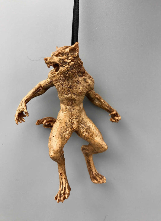 Werewolf Ornament, Brown, Hand Painted Resin Sculpture | Gothic Halloween Legendary Monster | Dark Folklore for Spooky Holiday Ornament