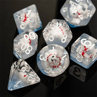 Polar Bear on Blue 7-Dice Set w/White Numbers Dnd Dice Set