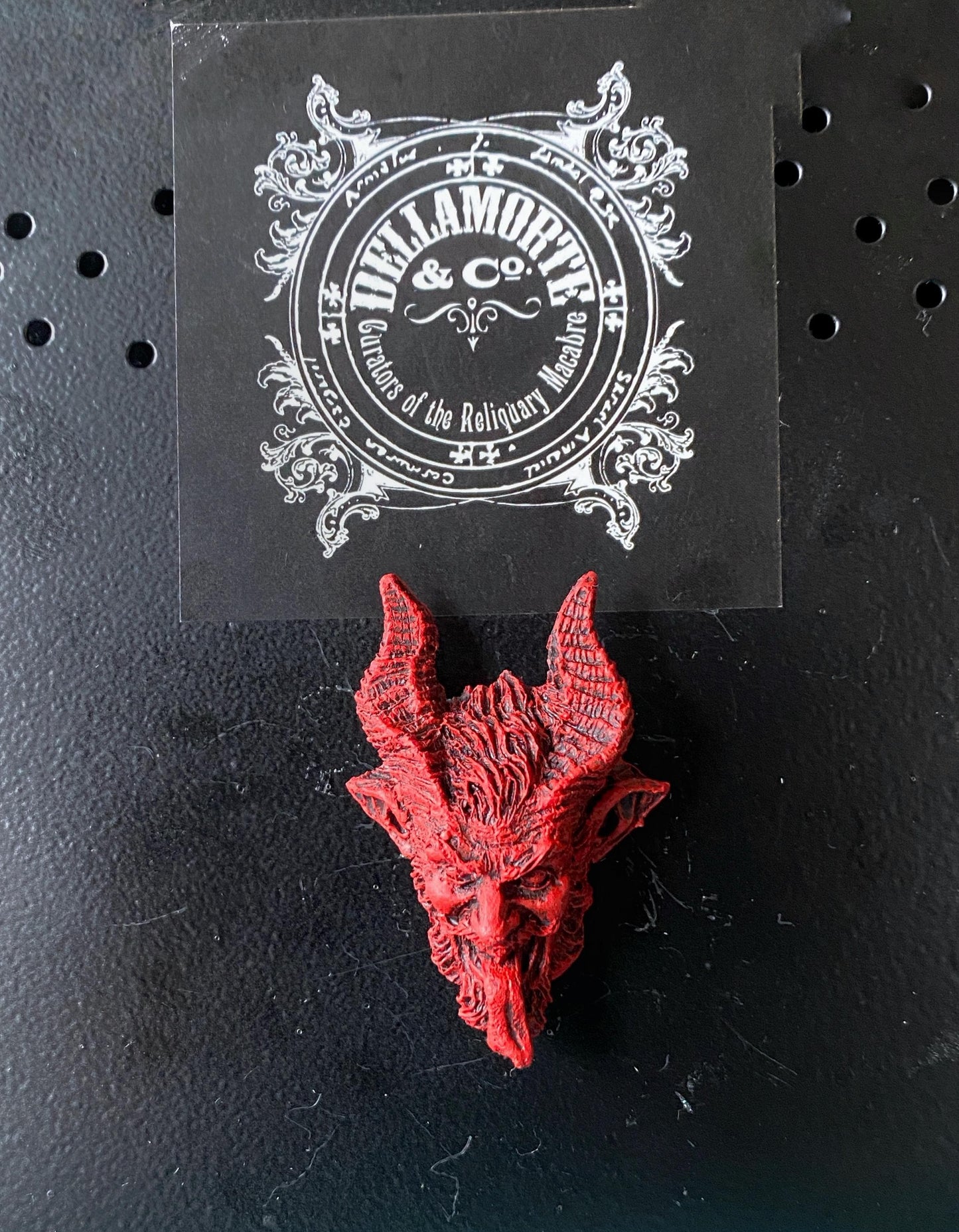 Krampus Magnet, Hand Painted Resin Sculpture | Mythic Fantasy Decor | Krampus Head Magnet for Dark Fantasy and Gothic Decor