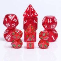 Glitter Red 7-Dice Mini-Dice RPG Set w/Green Numbers Miniature Dice