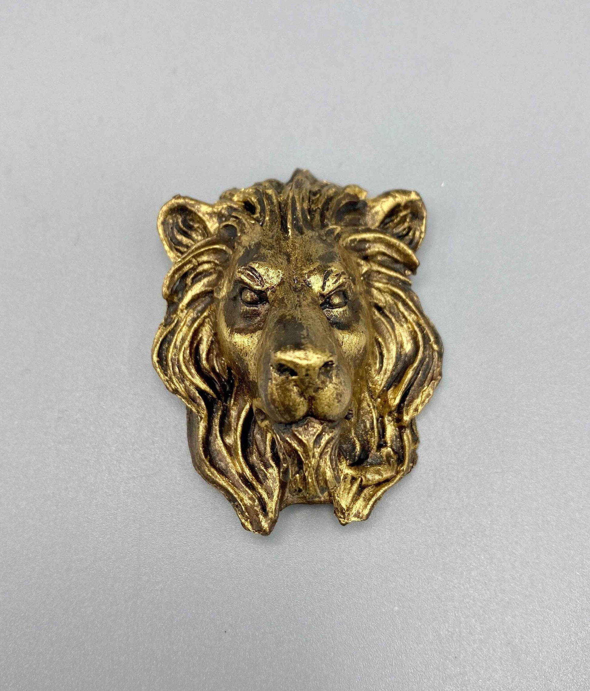 Lion's Head Magnet, Hand Painted Resin Sculpture | Mythic Fantasy Decor | Lion Magnet for Fantasy and Gothic Decor