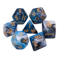 Blue Warrior 7-Dice Dnd Dice Blue | White w/Gold Numbers Set